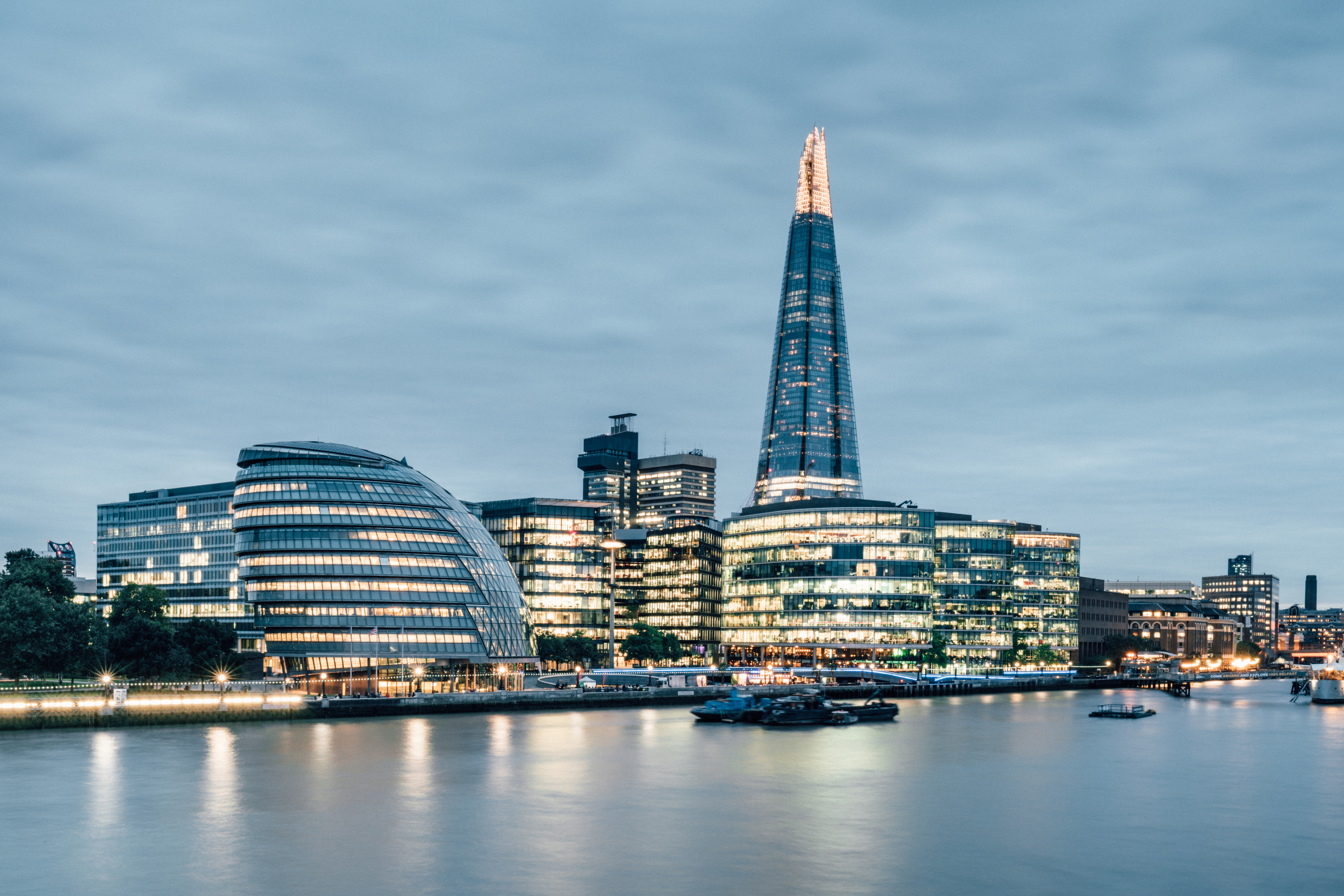 View of Thames River from London Tower Bridge, Central London, UK